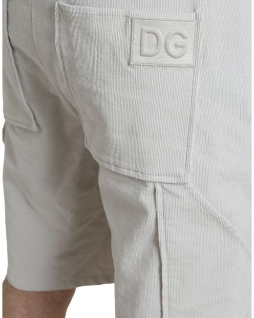 Dolce & Gabbana Gray Cotton Corduroy Logo Bermuda Shorts for men