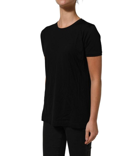 Dolce & Gabbana Black Wool Short Sleeves Crewneck Top T-Shirt