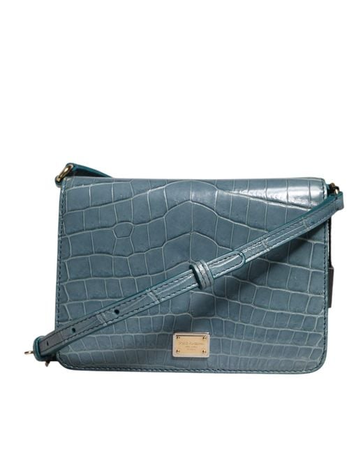 Dolce & Gabbana Blue Green Exotic Leather Dg Plaque Crossbody Mini Bag for men