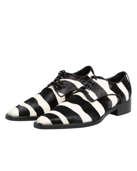 Dolce & Gabbana Black White Zebra Pony Fur Dress Shoes for men