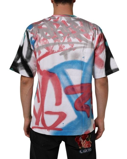 Dolce & Gabbana Red Graffiti Crew Neck Short Sleeves T-Shirt Cotton for men