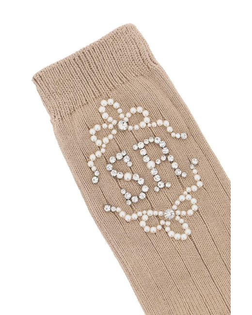 Simone Rocha Natural Sr Socks With Pearls And Crystals