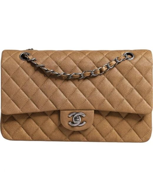 Chanel Natural Dark Gold Caviar Medium Classic Double Flap Shoulder Bag