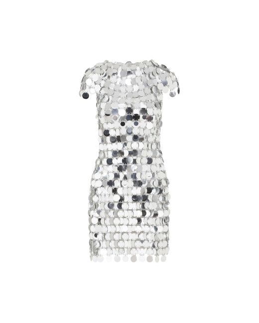 Rabanne White Silver Iconic Round Sequin Polyester Mini Dress