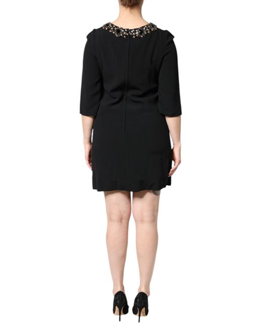 Dolce & Gabbana Black Crystal Embellished Round Neck Mini Dress for men