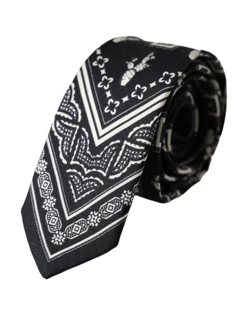 Dolce & Gabbana Black Patterned 100%Silk Adjustable Tie for men