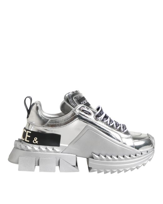 Dolce & Gabbana White Silver Leather Super Queen Sneakers Shoes