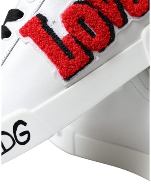 Dolce & Gabbana Red White Love Patch Portofino Classic Sneakers Shoes