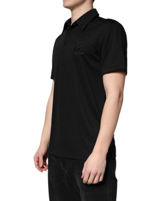 Dolce & Gabbana Black Polyester Dg Logo Collared Polo T for men
