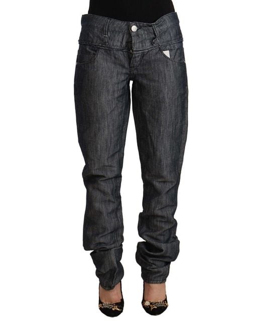 Acht Black Dark Gray Ramie Mid Wide Waist Straight Denim Jeans
