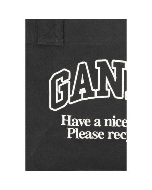 Ganni Black Logo Canvas Tote Bag