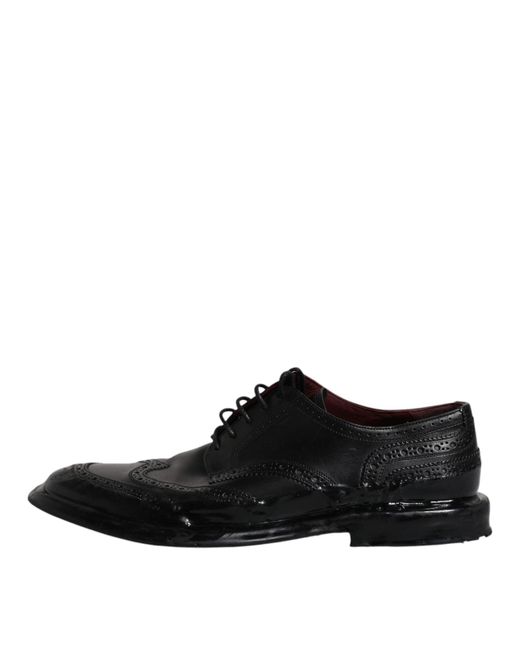 Dolce & Gabbana Black Leather Derby Wingtip Formal Shoes for men
