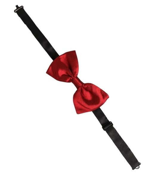 Dolce & Gabbana Men Black Red Silk Adjustable Neck Papillon Bow Tie for men