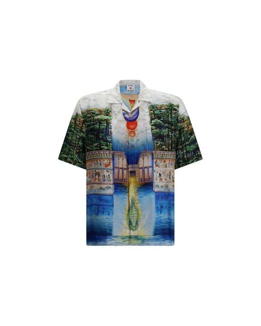 Casablanca Blue Multicolor Silk Pattern Shirt for men
