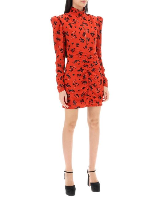 Alessandra Rich Red High-neck Floral Mini Dress