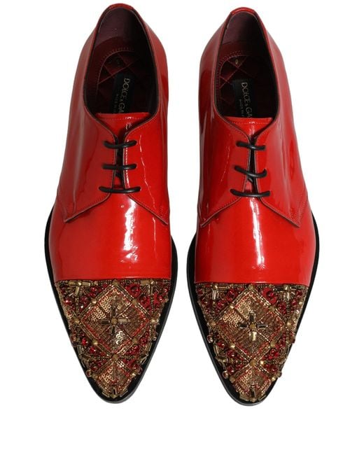 Dolce & Gabbana Red Embellished Men Derby Dress Formal Shoes for men
