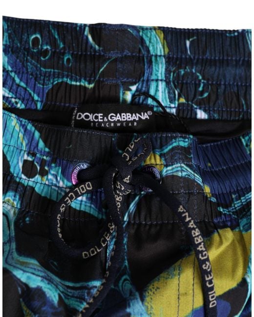Dolce & Gabbana Blue Marble Print Logo Boxer Short Swimwear Polyester Blend for men