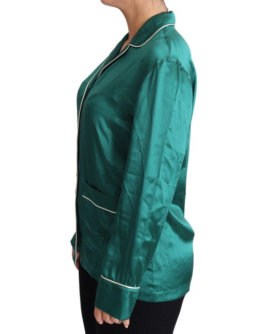 Dolce & Gabbana Green Pyjama Blouse Silk Lounge Sleepwear Top