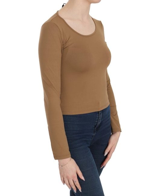 Gianfranco Ferré Long Round Neck Sleeve Fitted Tops Brown Tsh3931