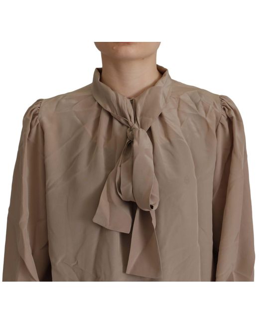 Dolce & Gabbana Brown Elegant Silk Ascot Collar Blouse