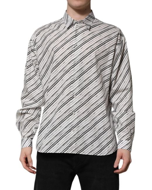 Dolce & Gabbana Gray Striped Long Sleeves Formal Shirt for men