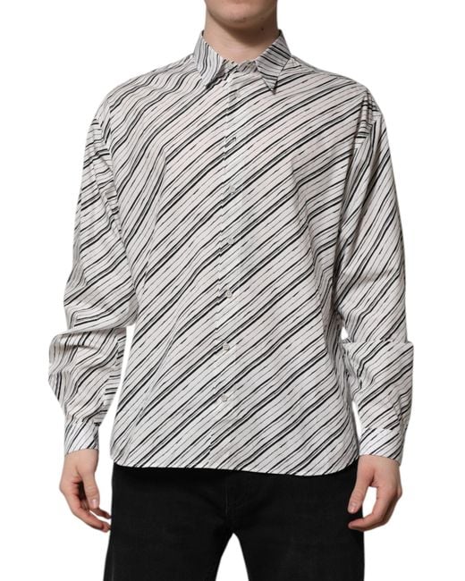 Dolce & Gabbana Gray Striped Long Sleeves Formal Shirt for men