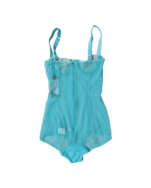Dolce & Gabbana Blue Mesh Bodysuit Scoop Neck