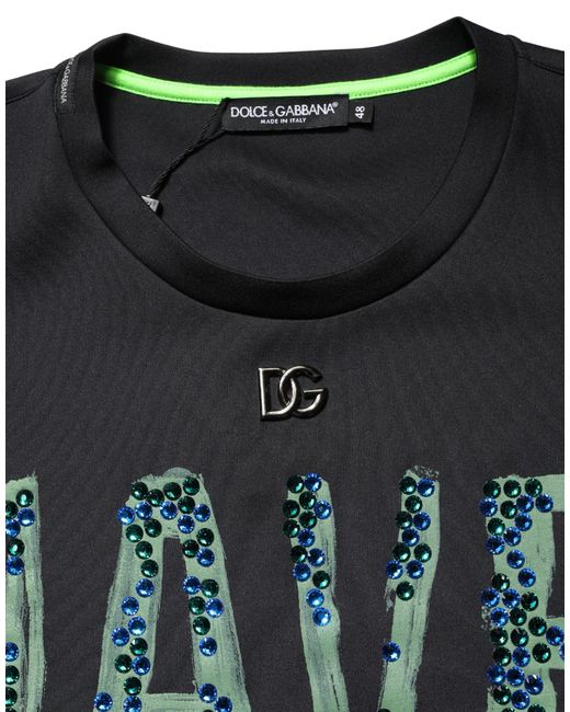 Dolce & Gabbana Black Have Fun Embellished Crew Neck T for men
