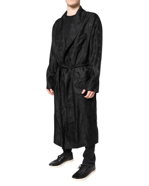 Dolce & Gabbana Black Belted Coats for men