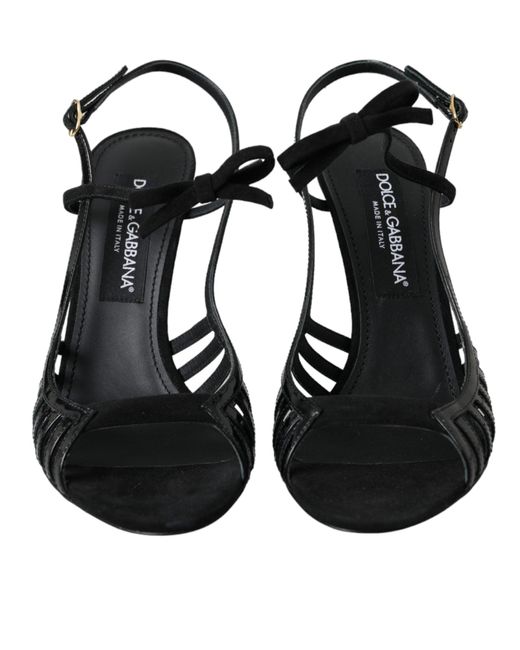 Dolce & Gabbana Black Sandals Stilettos Suede Strap Shoes