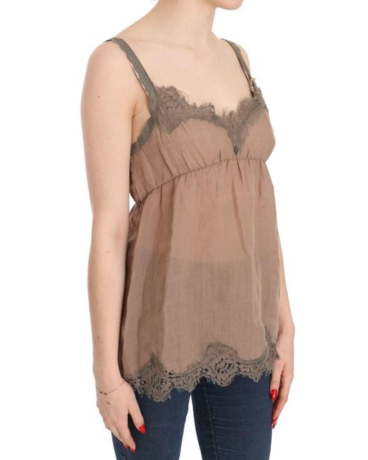 Pink Memories Blue Brown Lace Spaghetti Strap Plunging Top Blouse