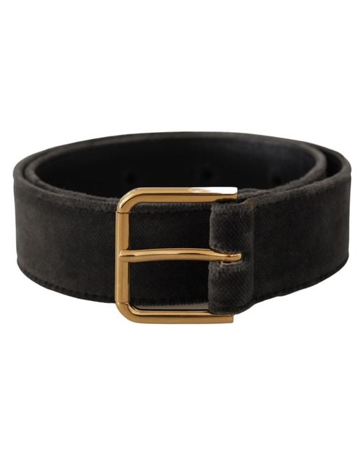 Dolce & Gabbana Black Elegant Velvet Belt With Engraved Buckle