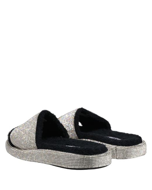 Dolce & Gabbana Black Crystal Embellished Platform Men Slides Shoes for men