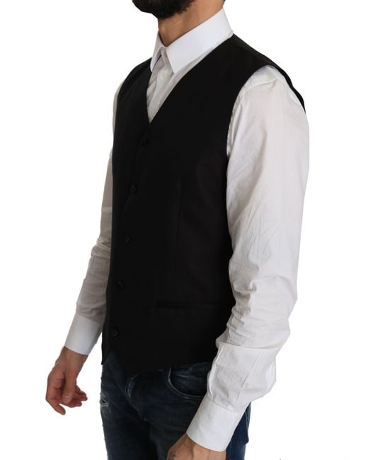Dolce & Gabbana Black Elegant Silk Blend Formal Vest for men