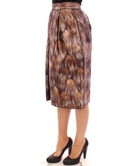 Dolce & Gabbana Brown Dolce Gabbana Floral Silk Straight Full Skirt