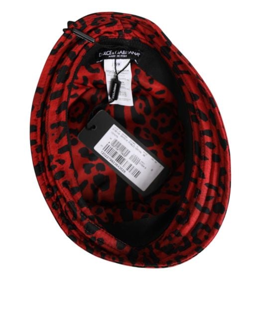Dolce & Gabbana Red Nylon Leopard Print Bucket Cap Hat for men