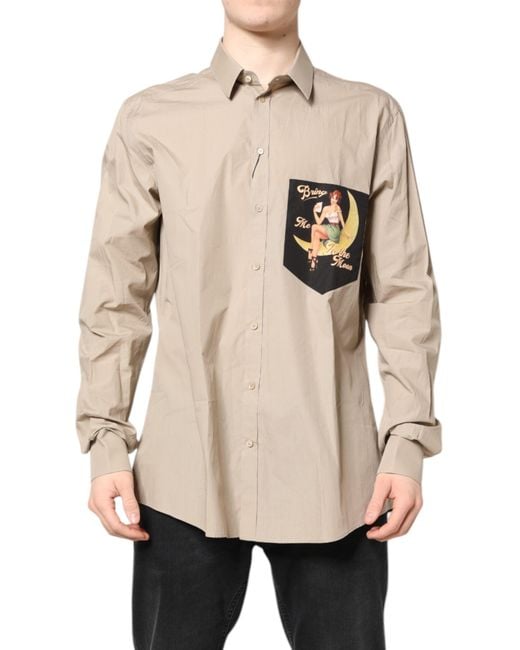 Dolce & Gabbana Natural Pin Up Print Martini Casual Shirt for men