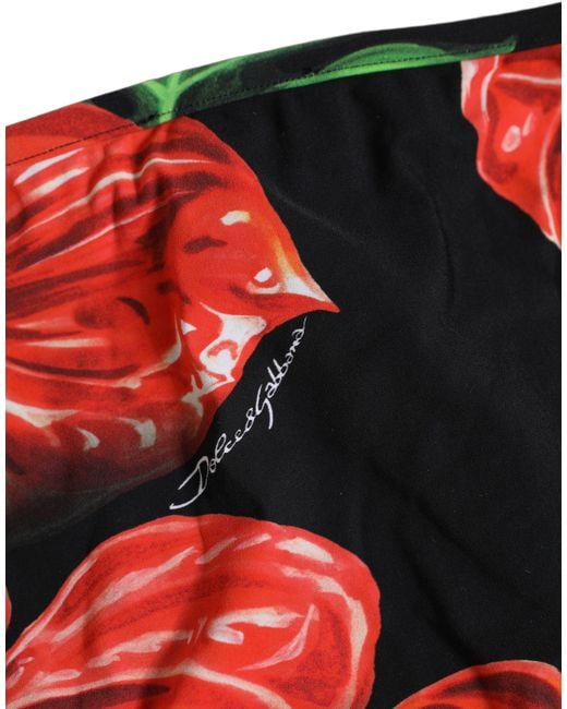 Dolce & Gabbana Red Black Floral Print Nylon Beachwear Bikini Bottom