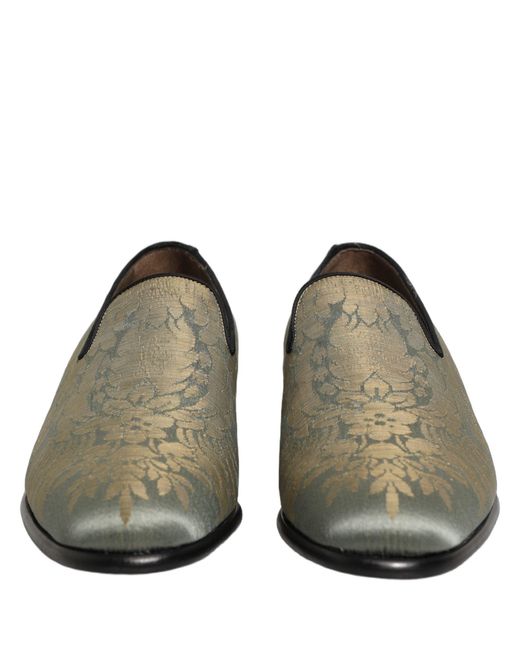 Dolce & Gabbana Gold Floral Jacquard Slip On Loafers Shoes  display picture 2
