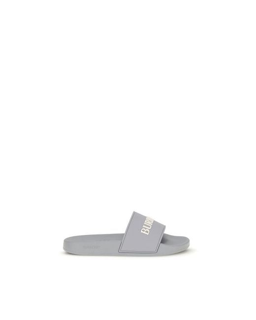 Burberry White Gray Rubber Slides for men