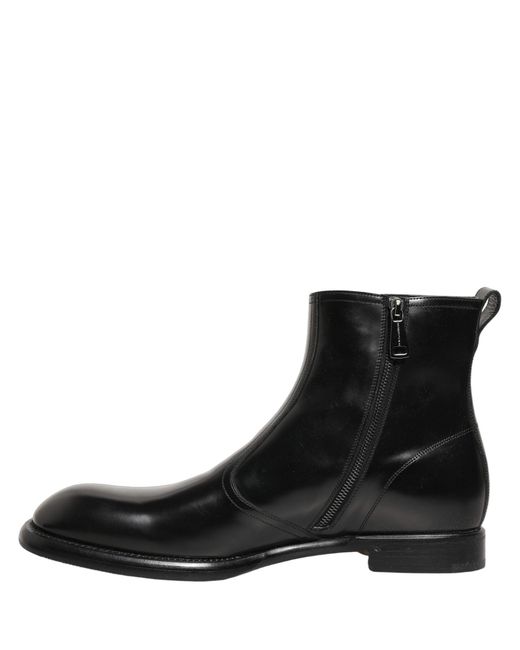Dolce & Gabbana Black Leather Embossed Logo Ankle Boots Shoes for men