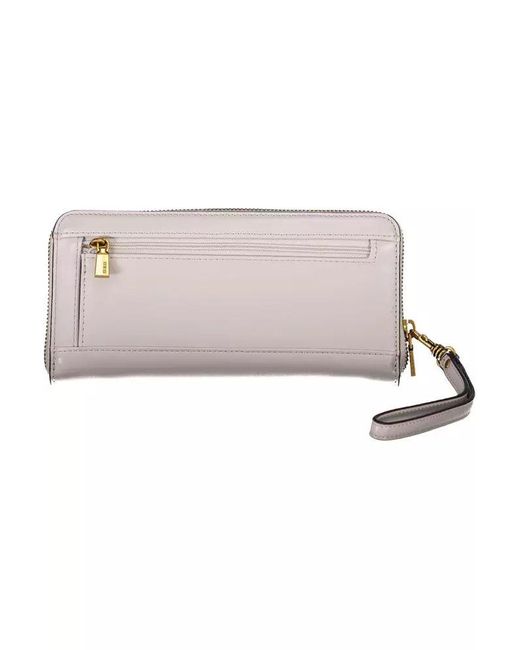 Guess Pink Elegant Gray Wallet With Secure Zip Closure