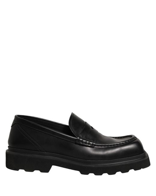 Dolce & Gabbana Black Calfskin Leather Men Dress Loafer Shoes for men