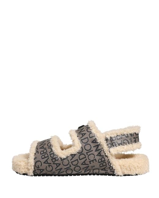 Dolce & Gabbana Natural Beige Faux Fur Logo Print Flats Sandals Shoes for men