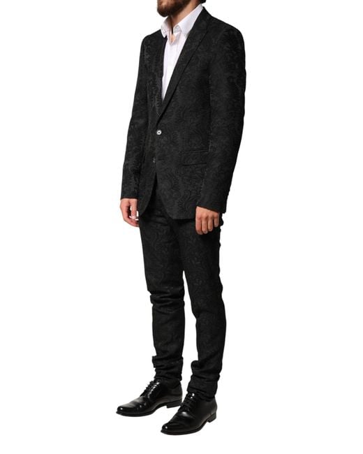 Dolce & Gabbana Black Brocade Single Breasted 2 Piece Suit 57+Pa+Pl for men