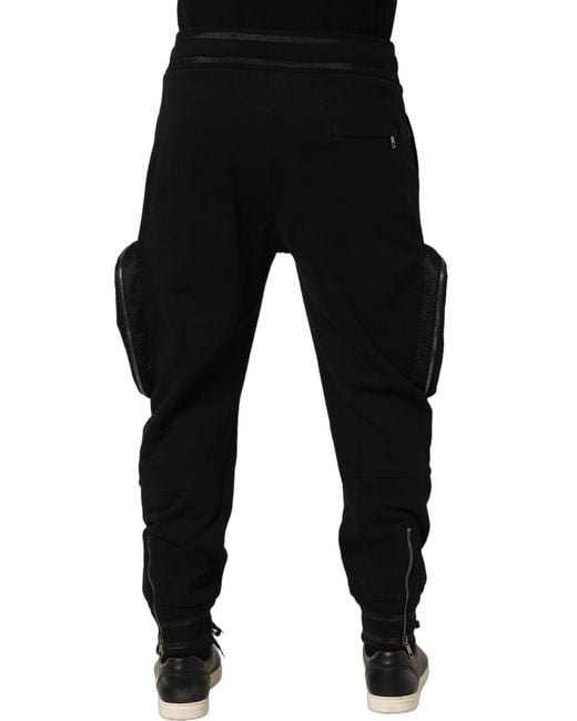 Dolce & Gabbana Black Mid Waist Cargo Jogger Sweatpants Pants for men