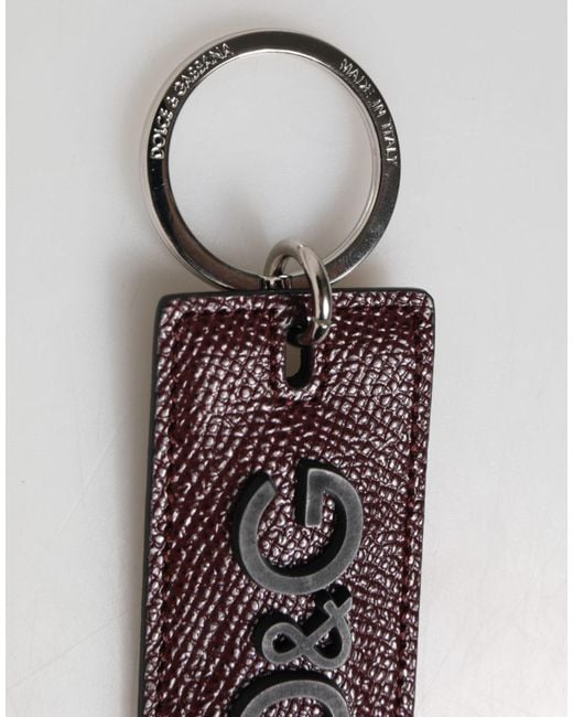 Dolce & Gabbana Multicolor Bordeaux Leather Logo Metal Ring Men Keychain Keyring for men