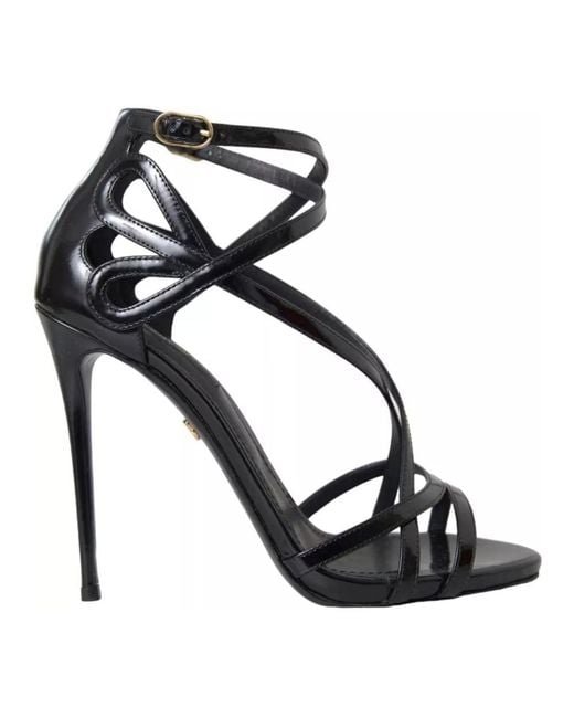 Dolce & Gabbana Black Bellucci Leather Heels Sandals Shoes