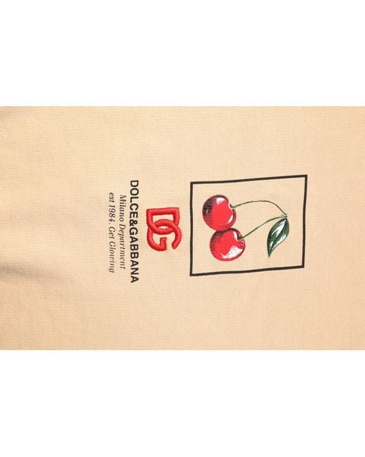 Dolce & Gabbana Natural Beige Cherry Print Crew Neck Pullover Sweater for men