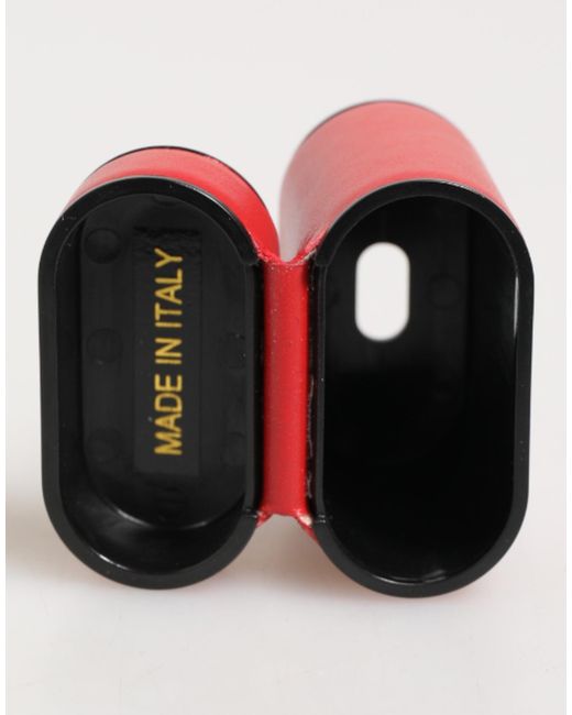 Dolce & Gabbana Red Calfskin Leather Logo Flip Holder Airpods Case